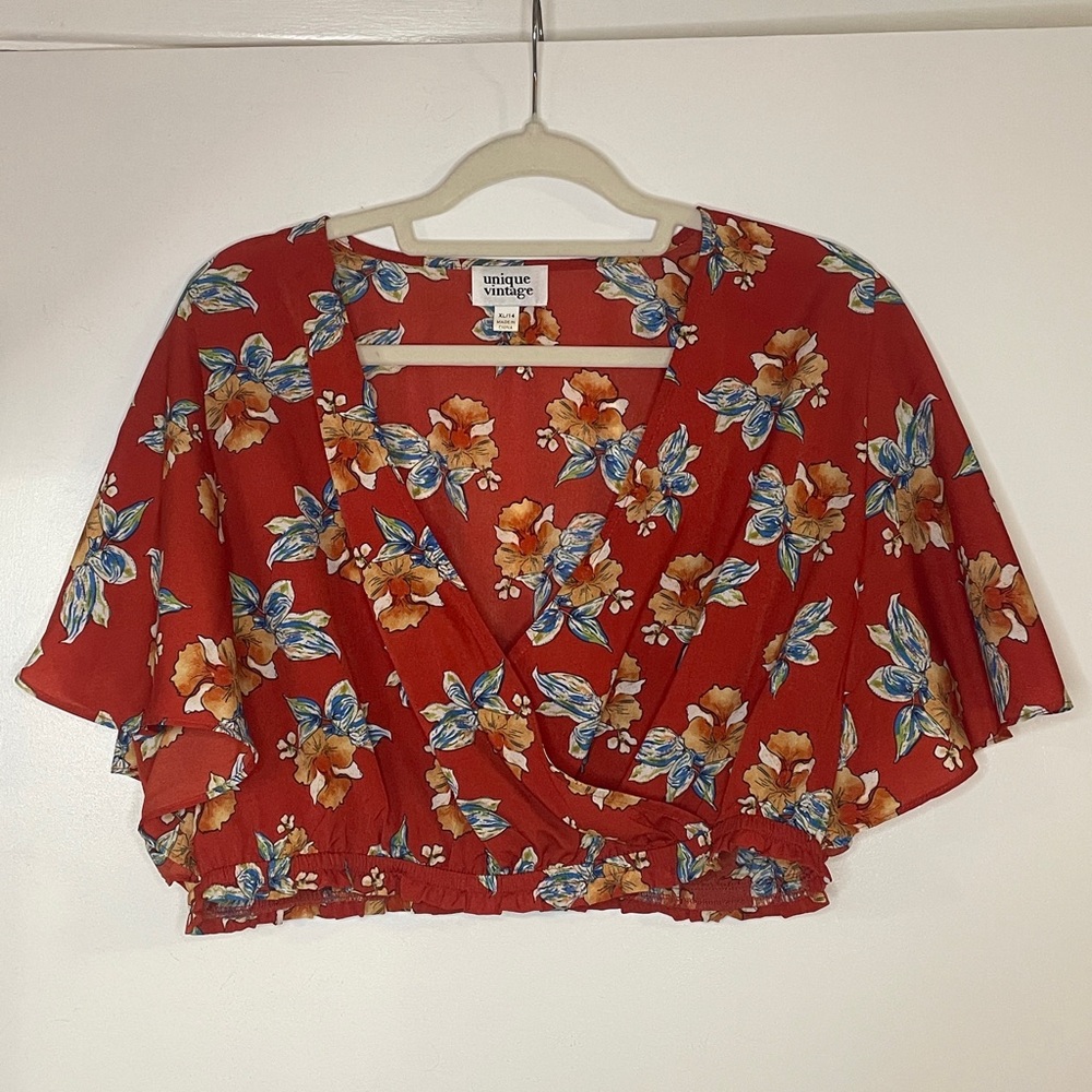 Unique Vintage Red Floral Women's Top